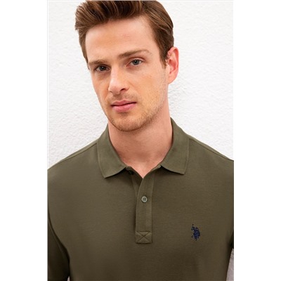 Erkek Koyu Haki Basic Polo Yaka Tişört