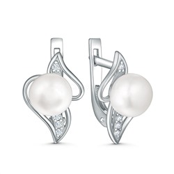 Кольцо из серебра с культ.жемчугом и фианитами родированное 925 пробы км046р1005