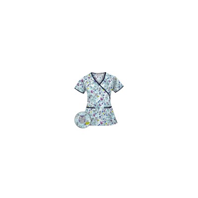 UA Doodle Owl Angel Blue Mock Wrap Scrub Top