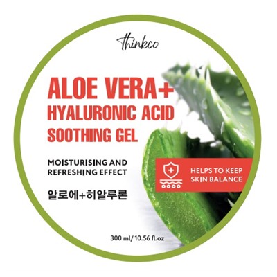 [THINKCO] Гель для лица и тела универсальный АЛОЭ ВЕРА / ГИАЛУРОНОВАЯ КИСЛОТА Aloe Vera+Hyaluronic Acid Soothing Gel, 300 мл
