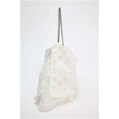 EMBROIDERED MINI BUCKET BAG WITH LACE DETAIL