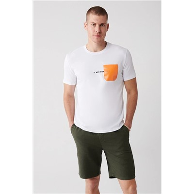 Avva Erkek Beyaz %100 Pamuk Bisiklet Yaka Cep Baskılı Standart Fit Normal Kesim T-shirt A31y1152 A31Y1152