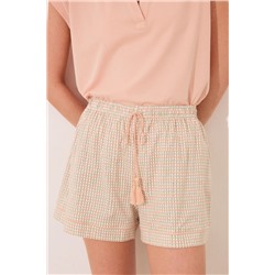 Pijama manga corta  algodón cuadros naranja