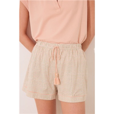 Pijama manga corta  algodón cuadros naranja