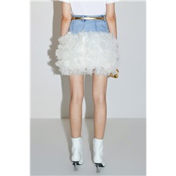 Falda bimateria Blanco y azul claro