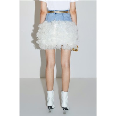 Falda bimateria Blanco y azul claro