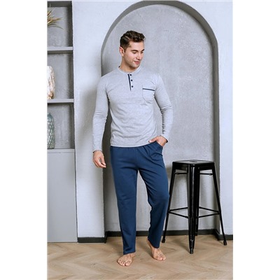 AHENGİM Man Erkek Pijama Takımı Interlok Cepli Altı Düz Pamuklu Mevsimlik M70022279 1-2-10001223