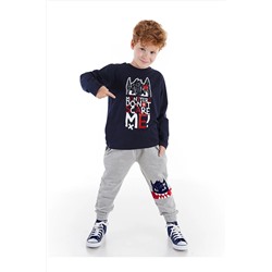 Denokids Don't Scare Erkek Çocuk Lacivert T-shirt Gri Pantolon Takım CFF-21S1-013