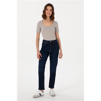 Kadın Mavi Jean Mom High Waist Fit Pantolon