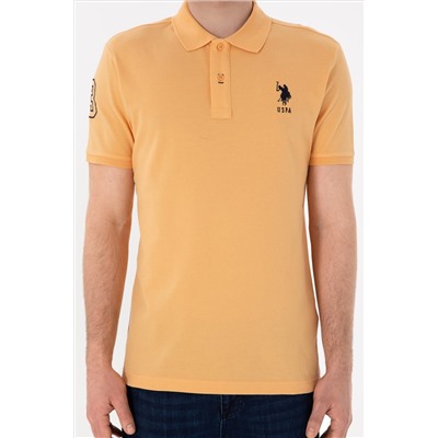 Erkek Slim Fit Polo Yaka Turuncu Basic Tişört
