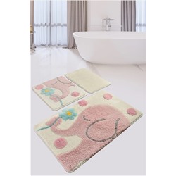 Chilai Home Büyük Fil Pembe 3lü Set Banyo Halısı Yıkanabilir, Kaymaz Taban 8694545032385