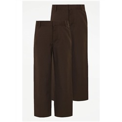 Boys Brown Regular Leg School Trousers 2 Pack