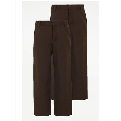 Boys Brown Regular Leg School Trousers 2 Pack