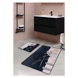 Pilloveland Kaymaz Taban Yıkanabilir 2’li Banyo Paspası - Pudra Çiçek Desenli 60*100 Cm - 50*60 Cm BM0057