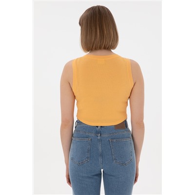 Kadın Turuncu Kolsuz Bisiklet Yaka Crop Basic Tişört