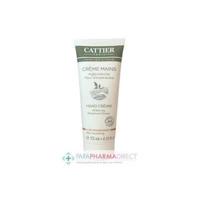 Cattier Crème Mains Argile Blanche et Fleur d'Impératoire Ultra Nourrissante BIO 75ml