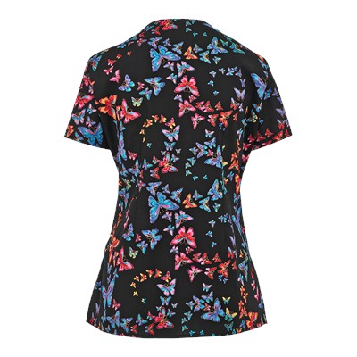 White Cross Scrubs Ola Borboleta Print Top