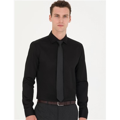 Siyah Ex. Slim Fit Uzun Kollu Klasik Gömlek