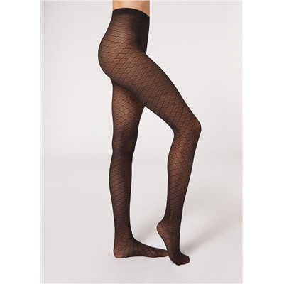 Blickdichte Strumpfhose 50 Denier mit Rautenmotiv
