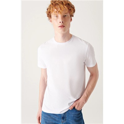 Avva Erkek Beyaz %100 Pamuk Nefes Alan Bisiklet Yaka Standart Fit Normal Kesim T-shirt E001000
