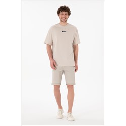 Erkek Oversize Fit Bisiklet Yaka Taş Tişört