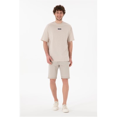 Erkek Oversize Fit Bisiklet Yaka Taş Tişört