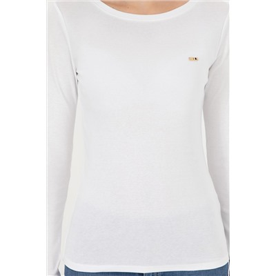 Kadın Beyaz Bisiklet Yaka Sweatshirt