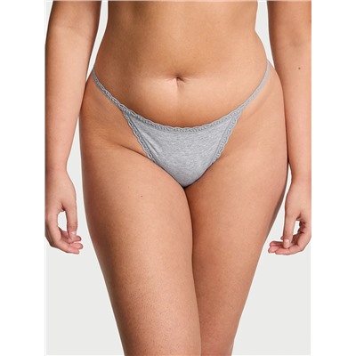 Cotton Pointelle Lace-Trim V-String Panty