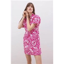 Defacto Gömlek Yaka Desenli Terry Cotton Mini Kısa Kollu Elbise Z7663AZ23SM