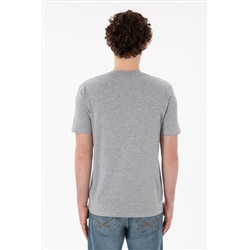 Erkek Regular Fit  V Yaka Gri Melanj Basic Tişört