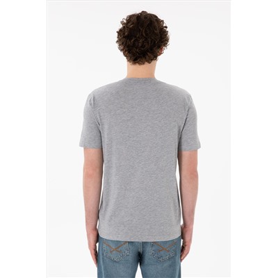 Erkek Regular Fit  V Yaka Gri Melanj Basic Tişört