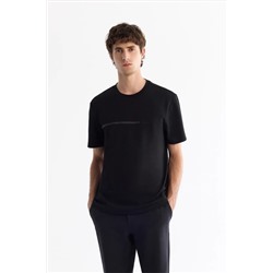 Avva, Erkek Siyah Bisiklet Yaka Elastan Interlok T-shirt A42y1003