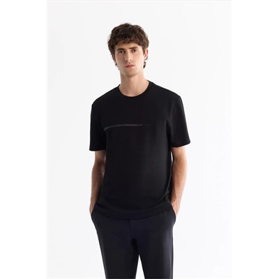 Avva, Erkek Siyah Bisiklet Yaka Elastan Interlok T-shirt A42y1003