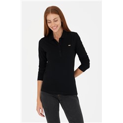 Kadın Siyah Basic Polo Yaka Sweatshirt