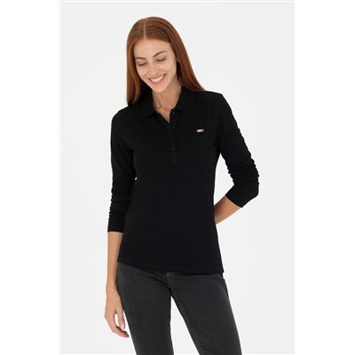 Kadın Siyah Basic Polo Yaka Sweatshirt