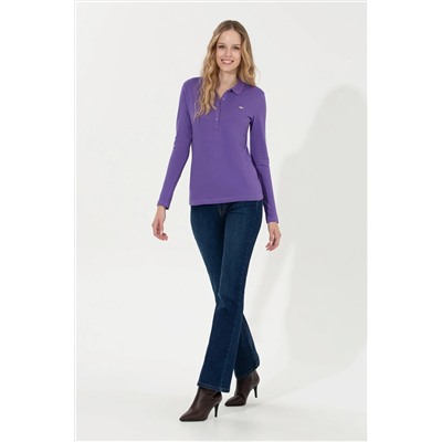Kadın Violet Basic Polo Yaka Sweatshirt
