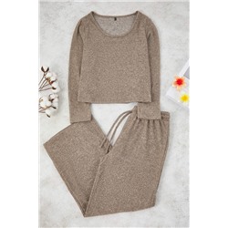 Kahverengi Yumoş Crop ve Wide Leg/Geniş Paça Örme Alt Üst Takım TBBAW26CP00005