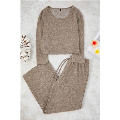Kahverengi Yumoş Crop ve Wide Leg/Geniş Paça Örme Alt Üst Takım TBBAW26CP00005