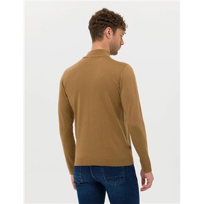 Camel Melanj Slim Fit Yarım Balıkçı Basic Triko Kazak