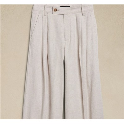 LINEN-BLEND WIDE-LEG PLEATED TROUSER