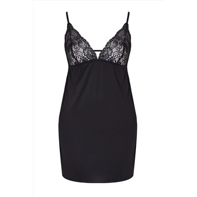 Siyah Pencere/Cut Out Detaylı İp Askılı Örme Büyük Beden Babydoll TBBAW25DH00000