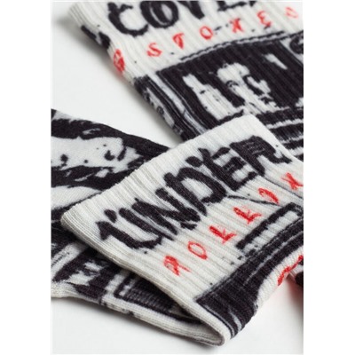 Kurze Herrensocken mit digitalem Rock-Band-Print