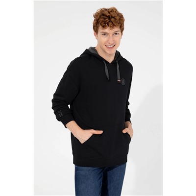 Erkek Siyah Kapüşonlu Sweatshirt