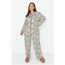Çok Renkli Animal Desenli Gömlek Yaka Örme Pijama Takımı TBBAW23AI00015