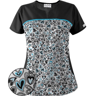 UA Change Of Heart Black Print Scrub Top