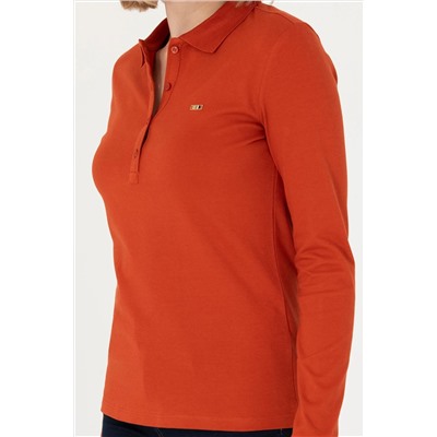 Kadın Kiremit Basic Polo Yaka Sweatshirt
