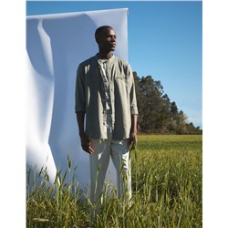 Linen Blend Shirt, Men, Dark Green