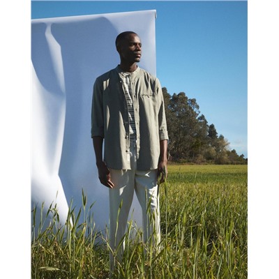 Linen Blend Shirt, Men, Dark Green