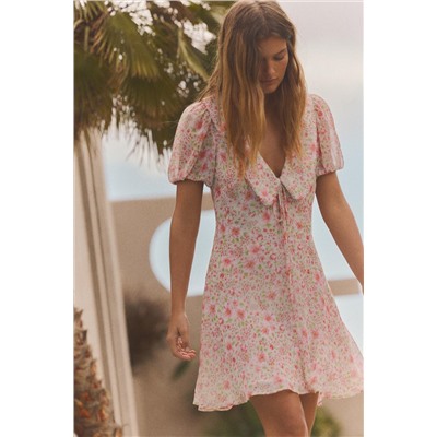 FLORAL PRINT SHORT DRESS WITH PETER PAN COLLAR