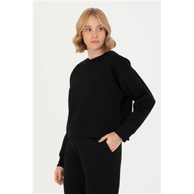 Kadın Siyah Bisiklet Yaka Sweatshirt